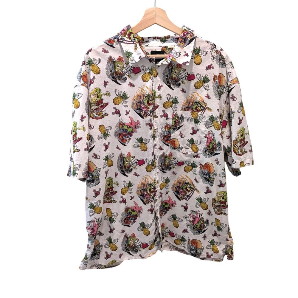 h&m spongebob squarepants print aop 100% cotton button up shirt xxl novelty
